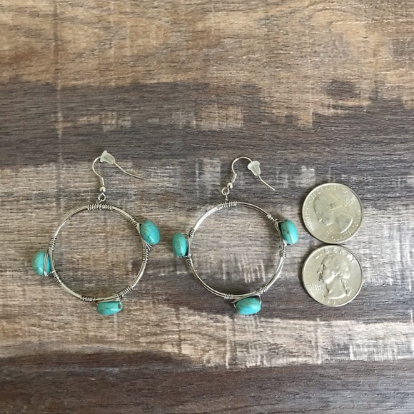 Silver Turquoise Hoops - Picture 2 of 2